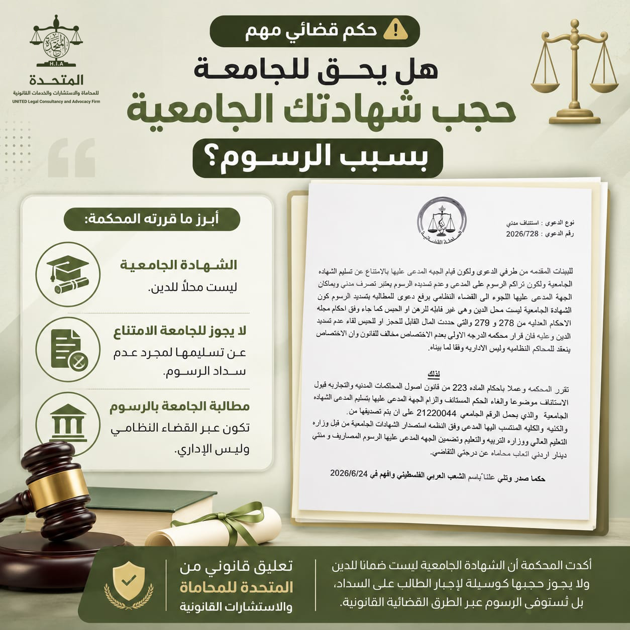 هل يجوز للجامعة حجز الشهادة الجامعية بسبب الرسوم المالية المستحقة